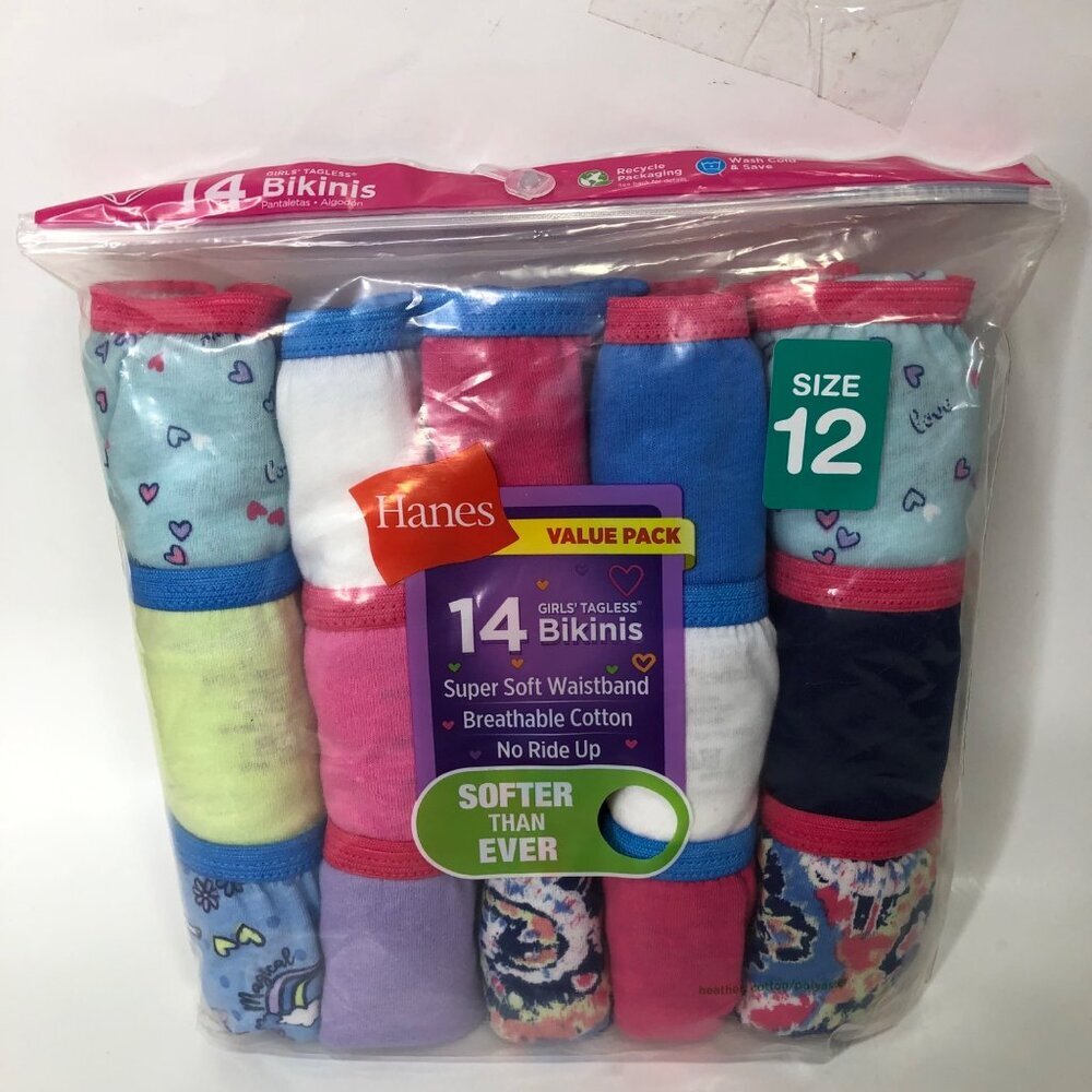 HANES 14 GIRLS TAGLESS BIKINIS SUPER SOFT WAISTBAND size 12 NWT